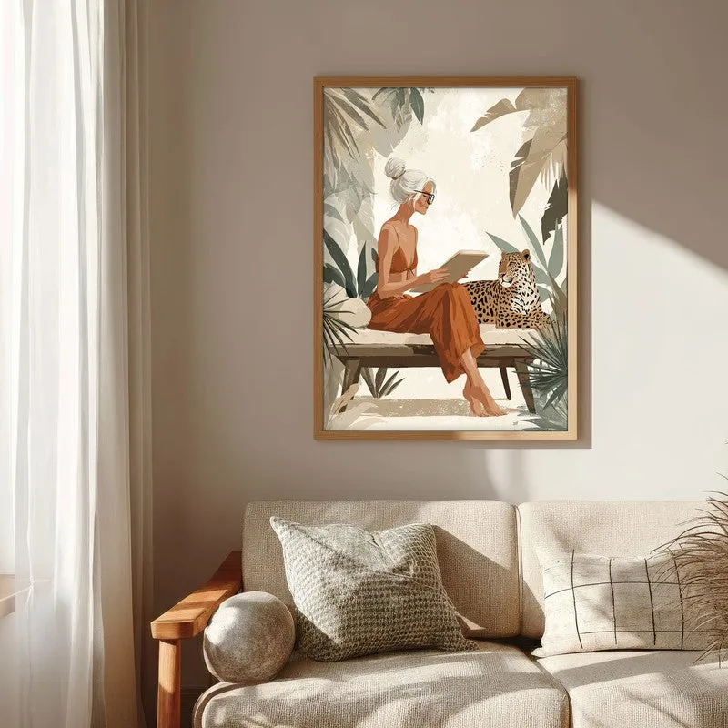 Leopard Lounge Canvas Wall Painting - Brown Frame media 6