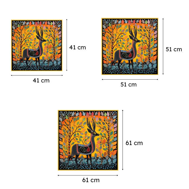 Deer In Trance Canvas Wall Painting With Frame - Gold media 6