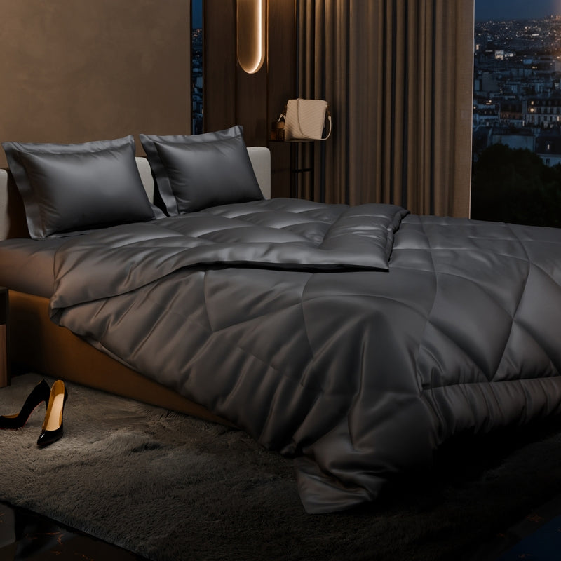 Shinique Quilted Satin Comforter (Dark Grey) - 150 GSM