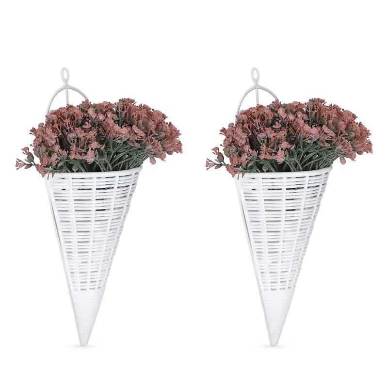 Artificial Plastic Flowers with Pot (Peach) - Set Of Two media 5