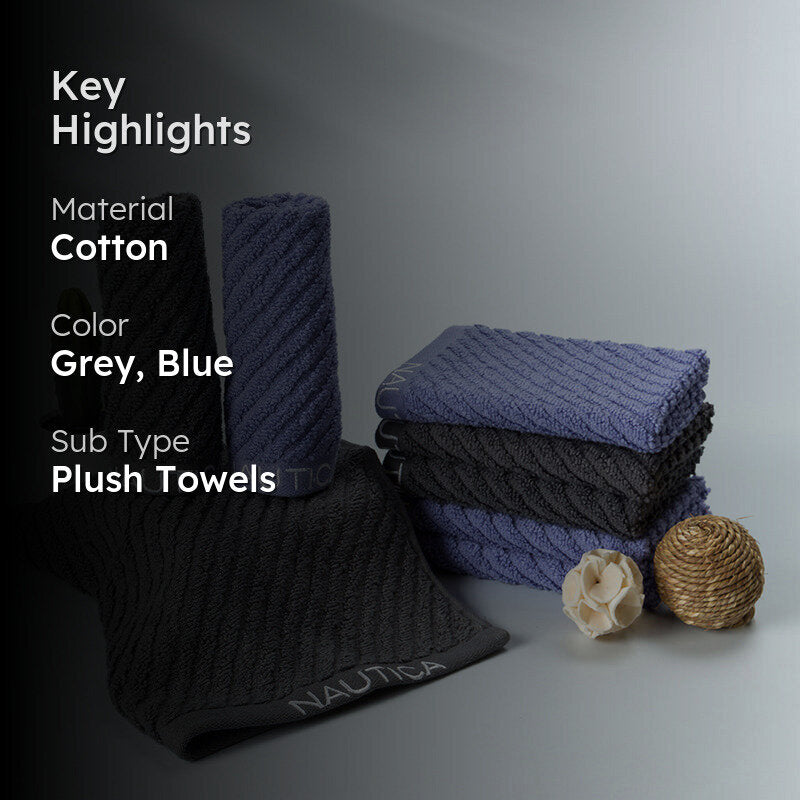 Nautica Riviera Soft Cotton Hand & Face Towel (Dark Grey & Light Blue) - Set Of Eight media 2