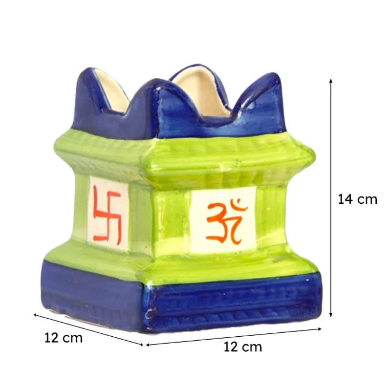 Adya Ceramic Table-Top Tulsi Planter - Green & Blue media 4