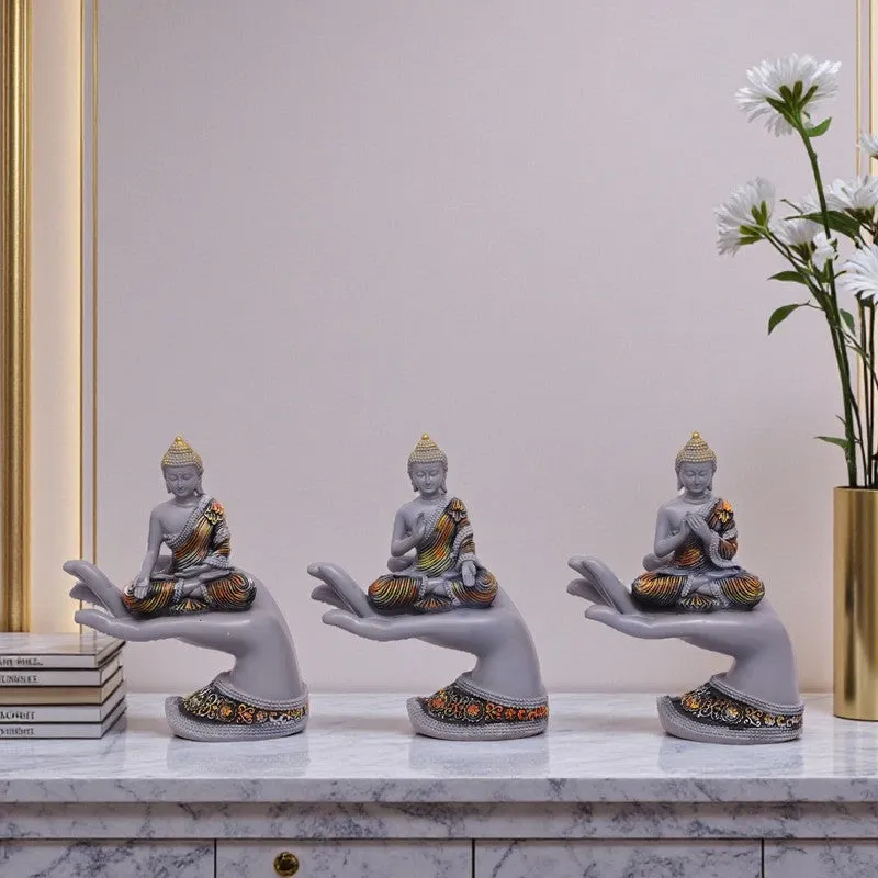 Meditating Buddha Polyresin Idol (Grey) - Set Of Three media 1