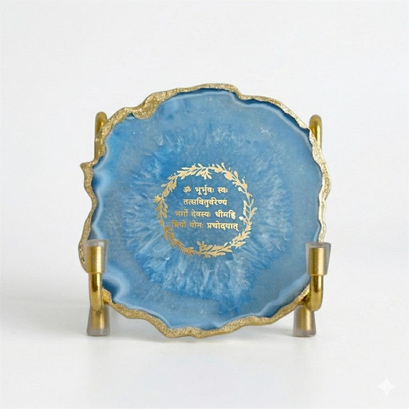 Sacred Gayathri Mantra Handcrafted Agate Religious Accent - Blue media 4