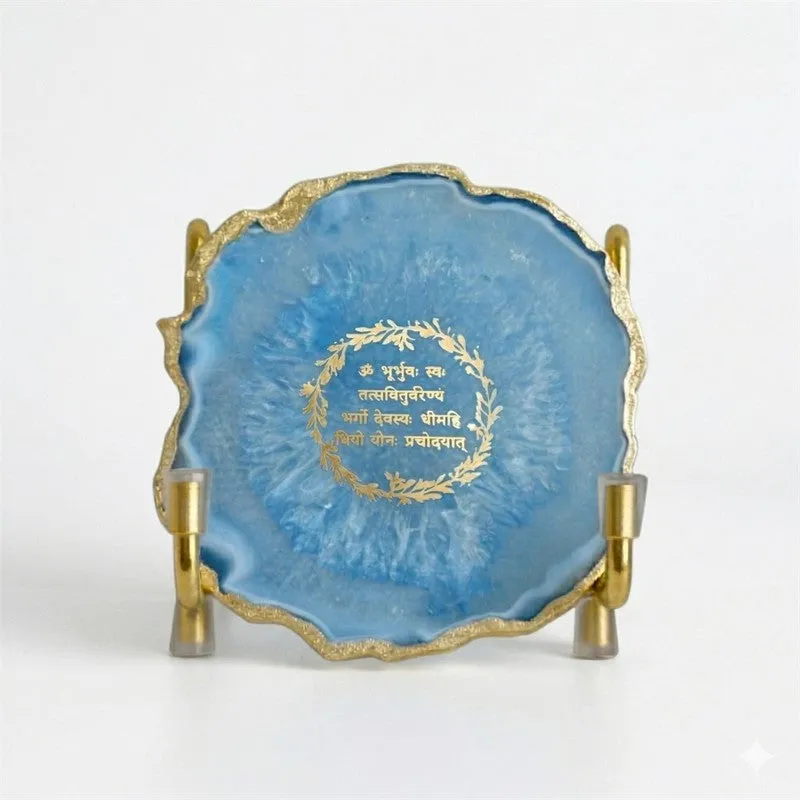 Sacred Gayathri Mantra Handcrafted Agate Religious Accent - Blue media 4