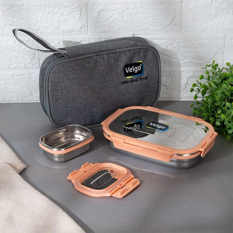 Delico Pack Peach Lunch Box With Insulated Pouch (775 mL /150 mL) - Three Piece Set media 4