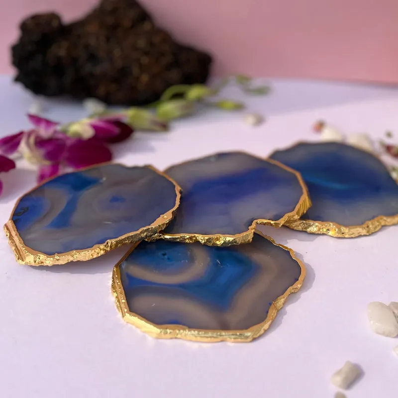 Candra Handcrafted Brazilian Agate Coaster (Blue) - Set Of Four media 3