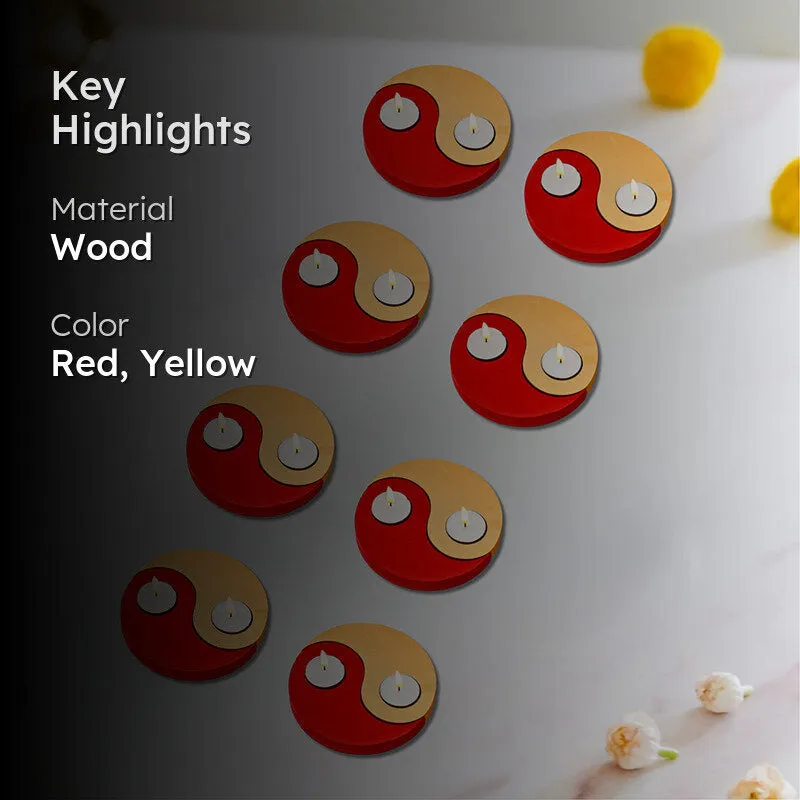 Red Yin Yang Wood Tea Light Holder - Set Of Eight media 2