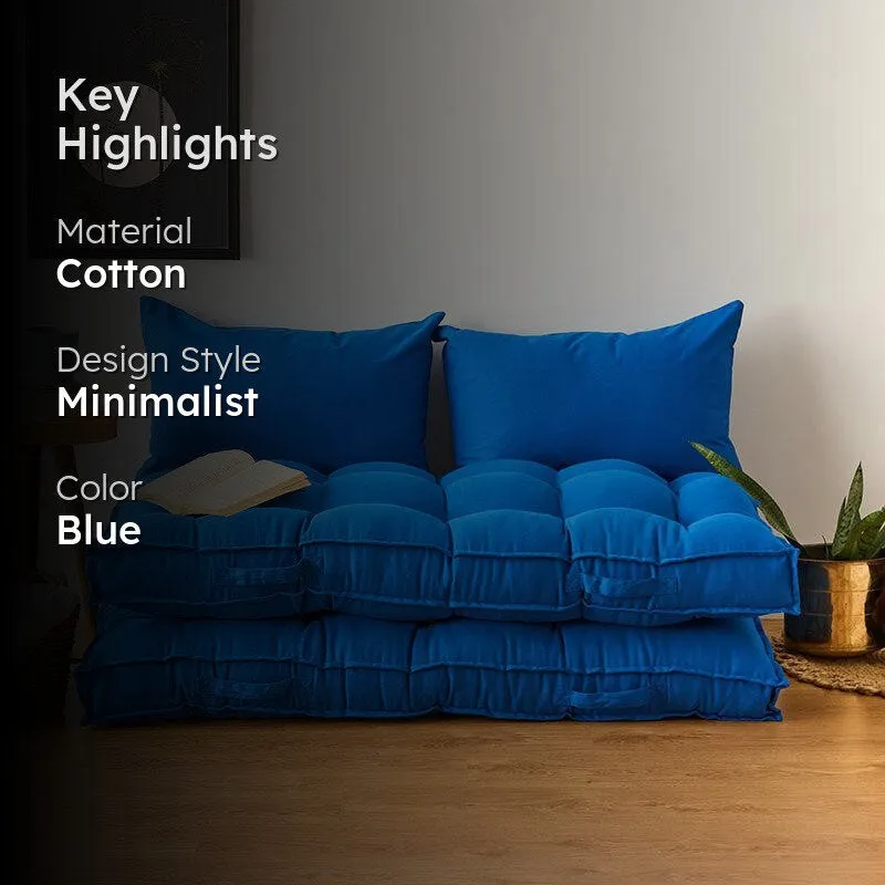 Plushport Solid Cotton Floor Cushion (Blue) - Set Of Two media 2
