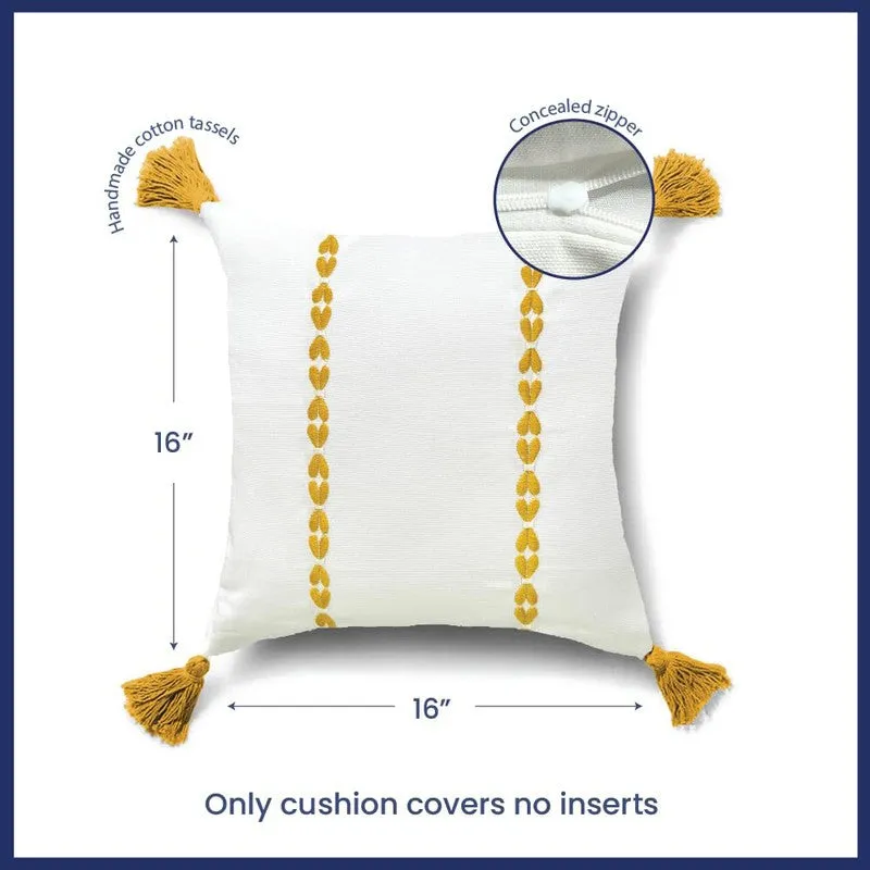 Urban Space Minimal Boho White & Yellow Cotton Cushion Covers - Set Of Two media 5