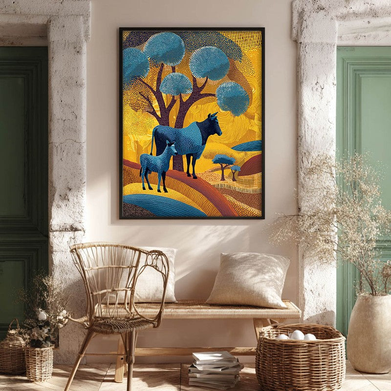 Golden Horizon Canvas Wall Painting With Black Frame