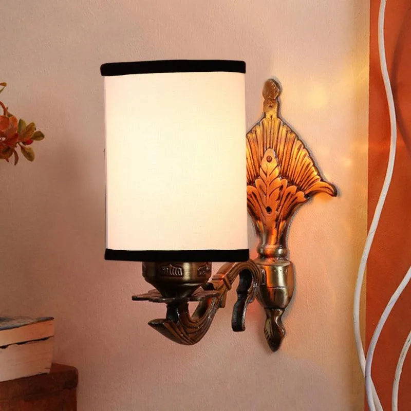 Magda Masique Cylindrical Fabric & Metal Wall Lamp - White & Black media 1