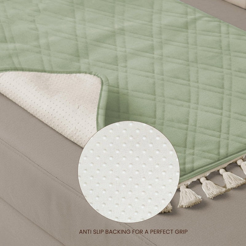Urban Space Quilted Geometric Cotton Sofa Cover - Green media 5