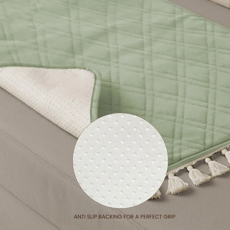Urban Space Quilted Geometric Cotton Sofa Cover - Green media 5