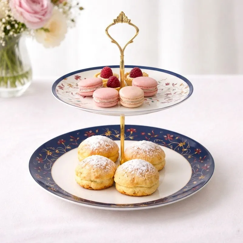 PetalGrace Tiered Cake Stand - White,Blue media 1