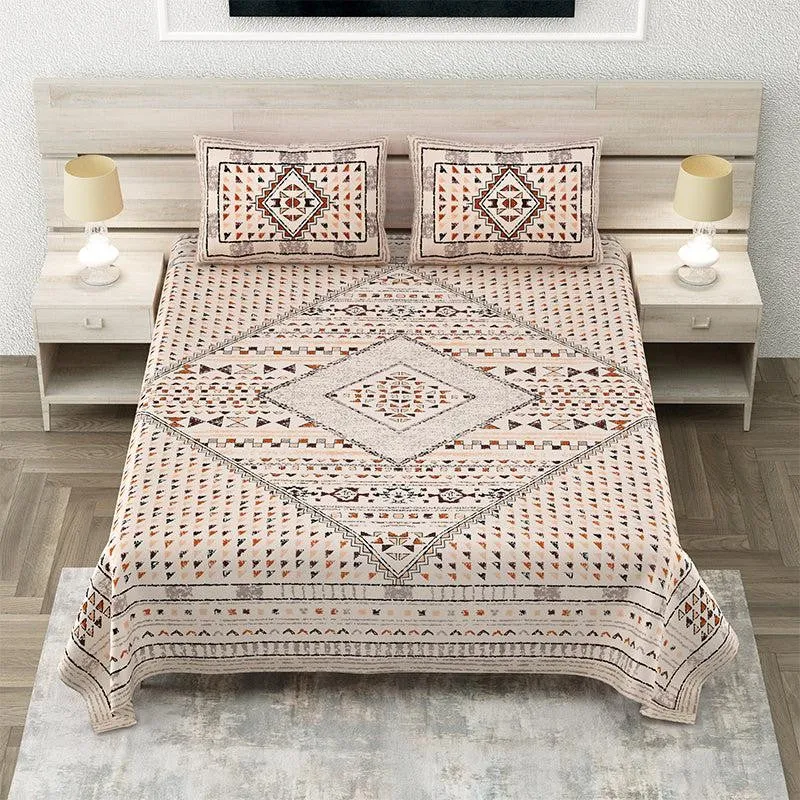 Gemin Printed Cotton Bedsheet (Beige) - 160 TC media 1