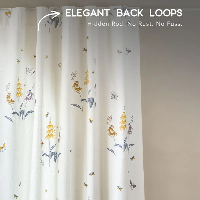 Yellow Petal Whisper Cotton Room Darkening Curtains with floral design, fabric detail