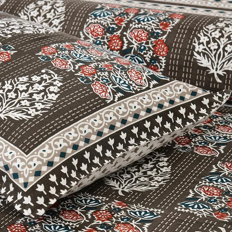 Gulzar Heritage Floral Cotton Bedsheet (Grey & White) - 160 TC media 4