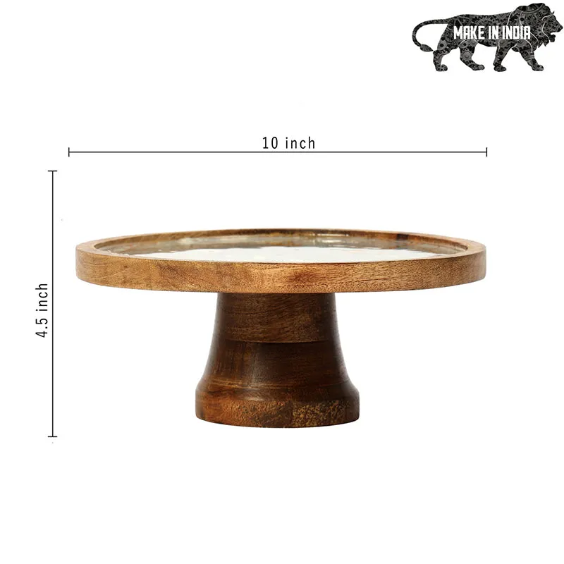 Side profile of the raised mango wood cake stand