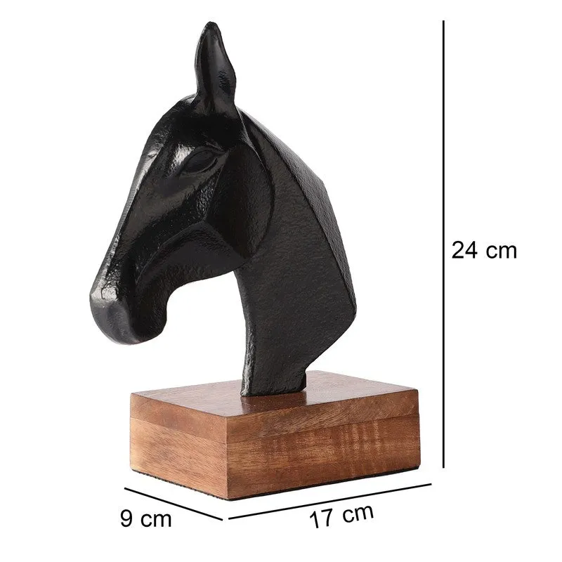 Noir Stallion Horse Head Aluminium Showpiece - Black media 7