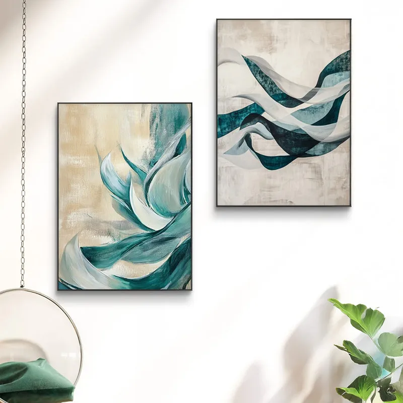 Curves Of Blue Wall Painting - Set Of Two media 5