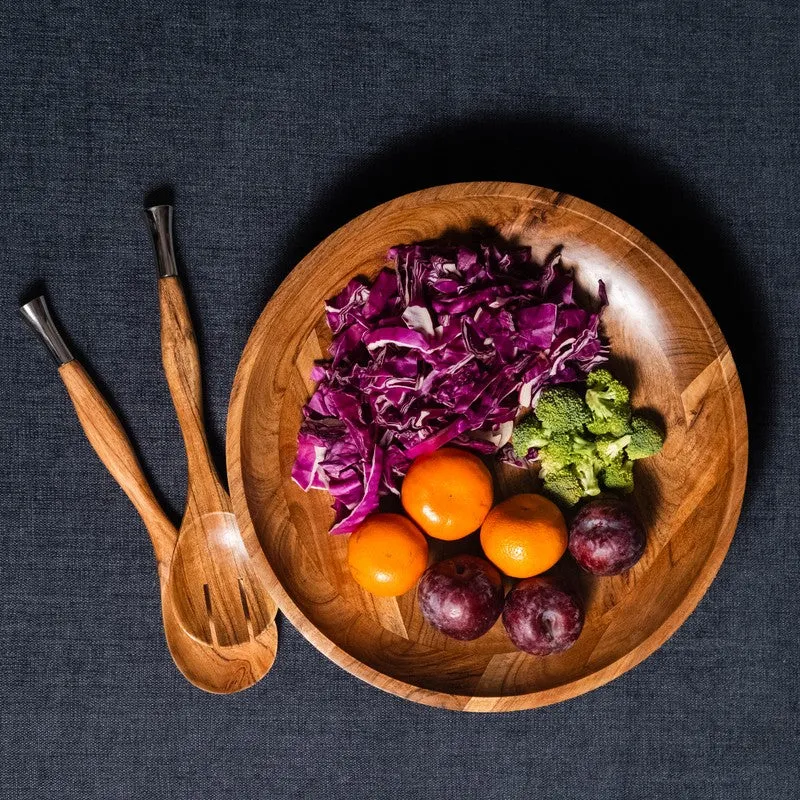 Verdant Shallow Wood Salad Bowl with Serving Spoons (1500 mL) - Three Piece Set media 5