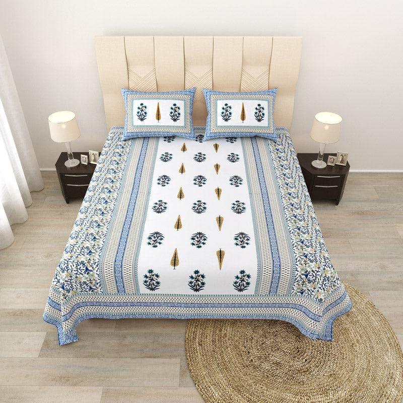 Amrutha Ethnic Printed Cotton Bedsheet (Blue) - 140 TC media 3