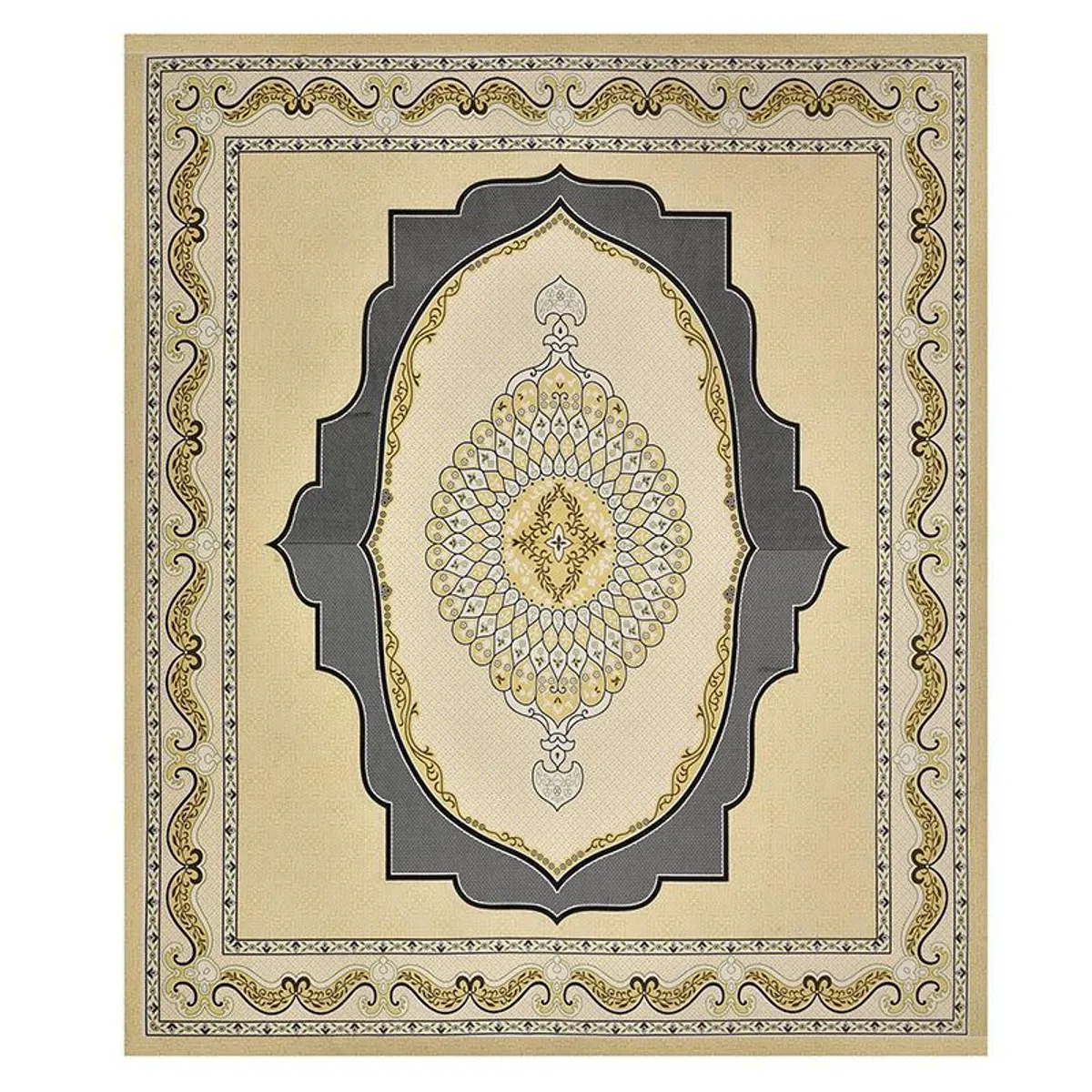 Full flat view of the yellow bedsheet with bordered ethnic design