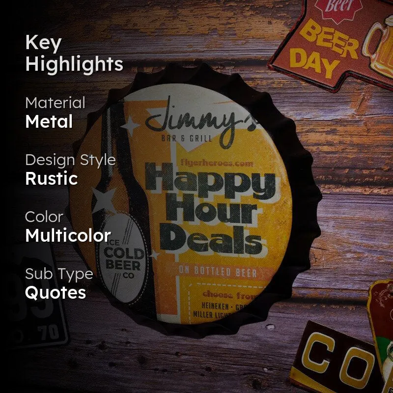 Happy Hour Deals Bottle Cap Metal Wall Accent media 2