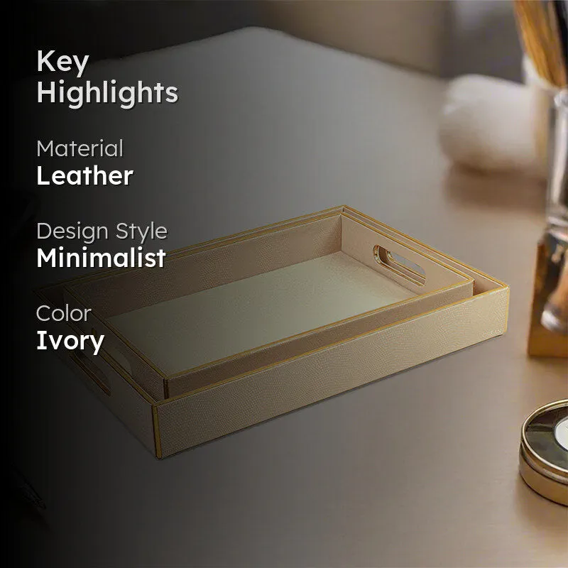 Tisquo Faux Leather Serving Tray (Ivory) - Set Of Two media 2