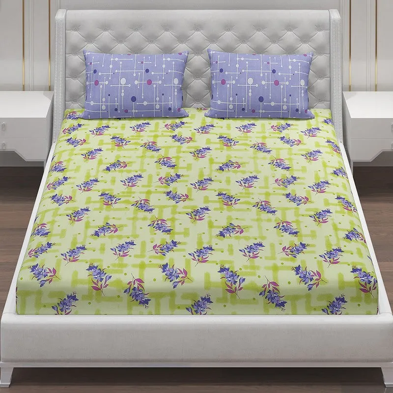 Monte Carlo Bloom Bliss Cotton Bedsheet (Green,Purple) - 104 TC media 4