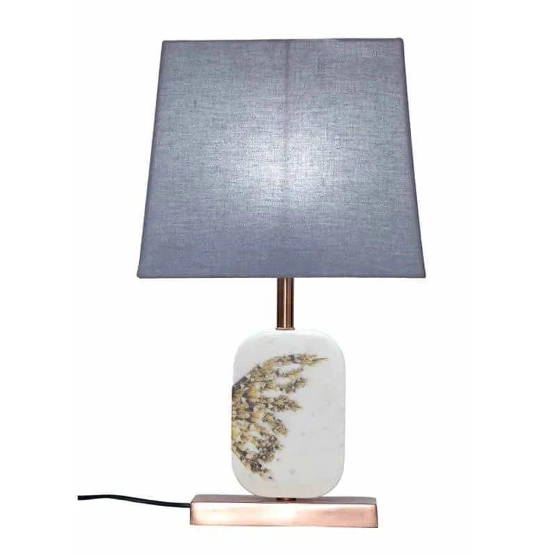 Winged Printed Marble & Copper Base Fabric Table Lamp - Grey,White media 4