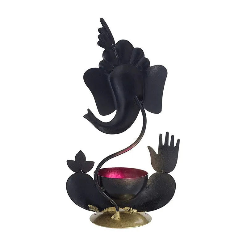 Ganesha Handpainted Tea Light Candle Holder - White media 4