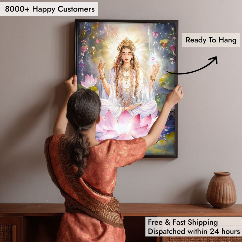 Adilakshmi Spiritual Archival Paper Wall Painting With Frame - Black media 6