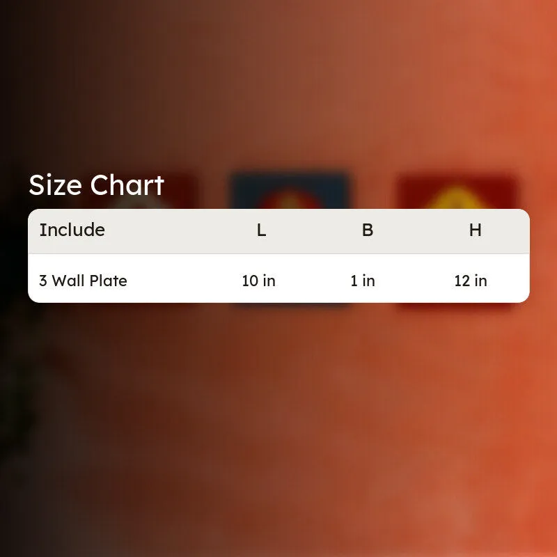 Size chart graphic showing the proportions of the three wall accents