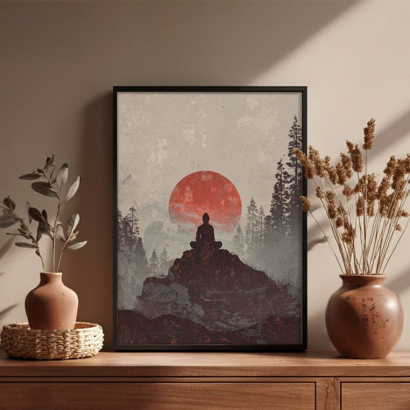 Crimson Sun III Over Silent Peaks Wall Painting With Black Frame media 5