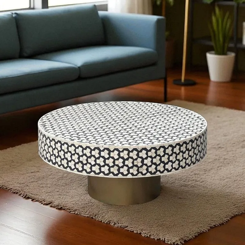 Rune Bone Inlay Round Center Table - Black,White media 3