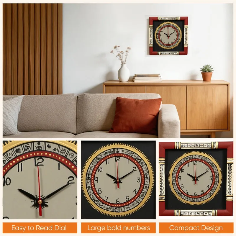 Imeya Warli Tribal Wooden Wall Clock media 7