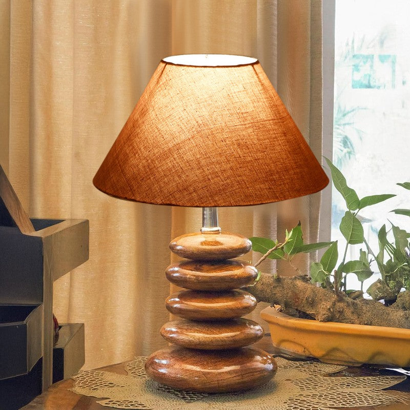 Glynor Cotton Table Lamp With Wooden Base - Grey