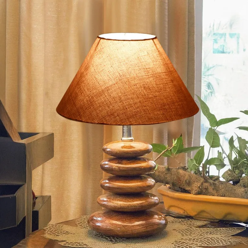 Glynor Cotton Table Lamp With Wooden Base - Grey media 1