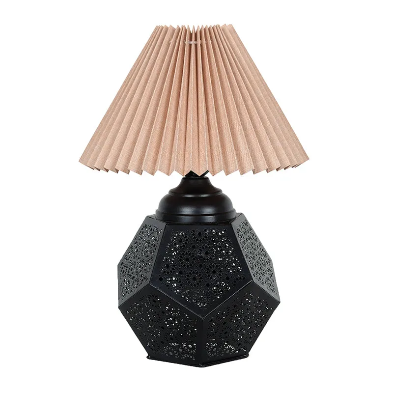 French Pleat Hex Metal Table Lamp - Beige,Black media 3