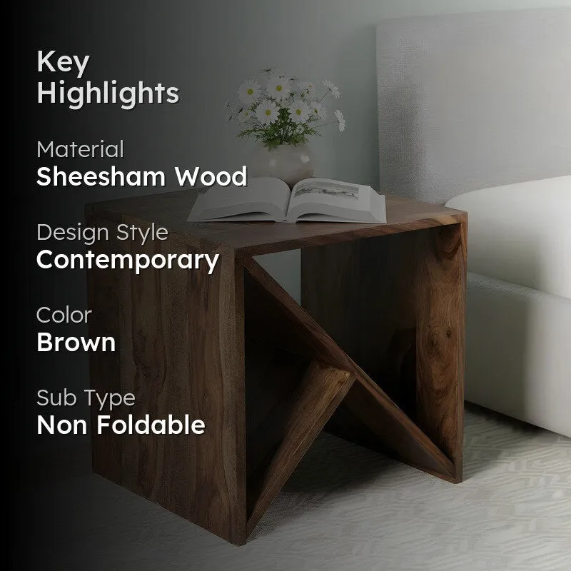 Averox Sheesham Wooden Side & Bedside Table - Brown,Beige media 2