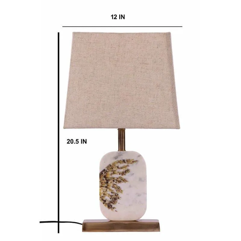 Winged Printed Marble & Brass Base Fabric Table Lamp - Beige,White media 5
