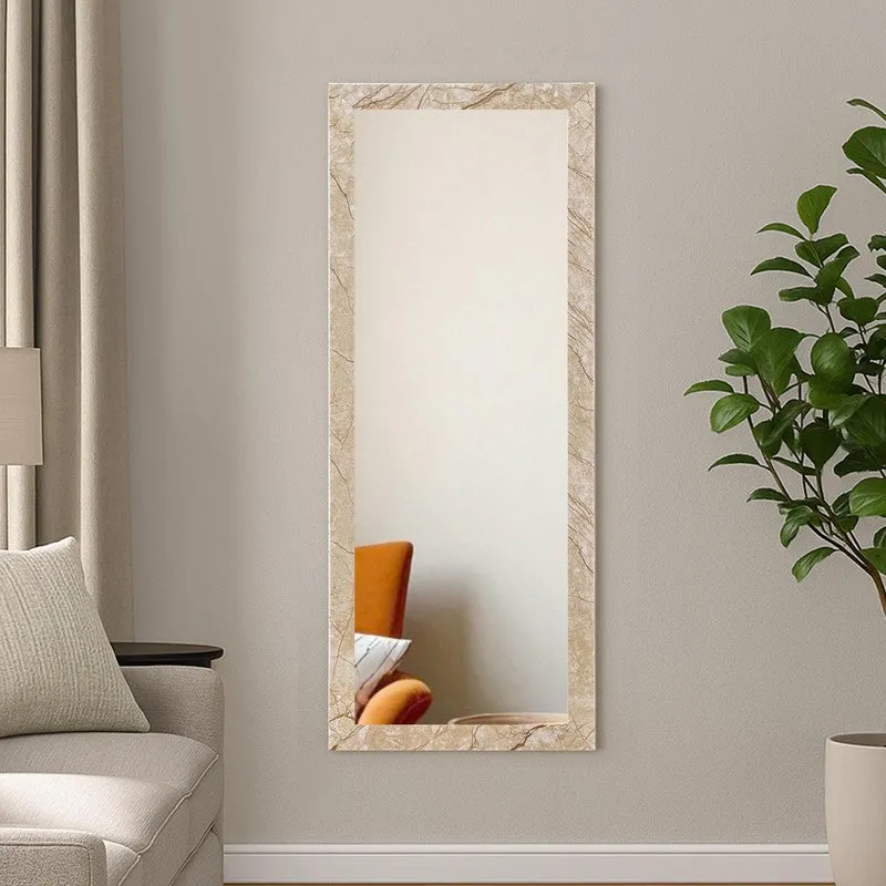 Earthy Glass Wall Mirror With Wooden Frame media 1