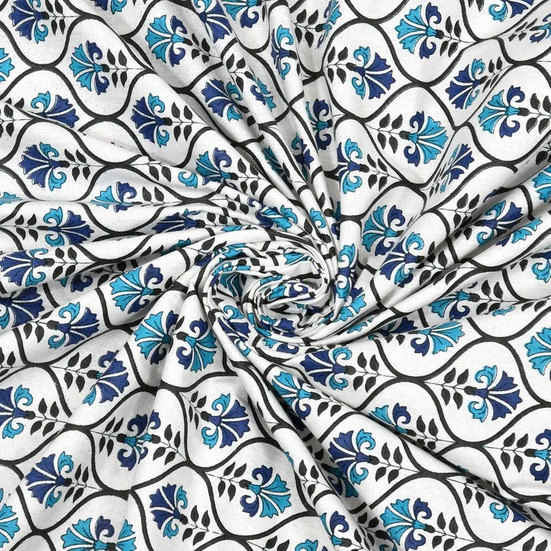Blossomis Cotton Bedsheet (White,Blue) - 240 TC media 4