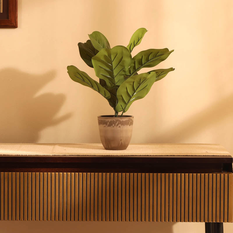 Artificial Fiddle Leaf Fig With Black Plastic Pot (Set Of Two) - 1 Feet