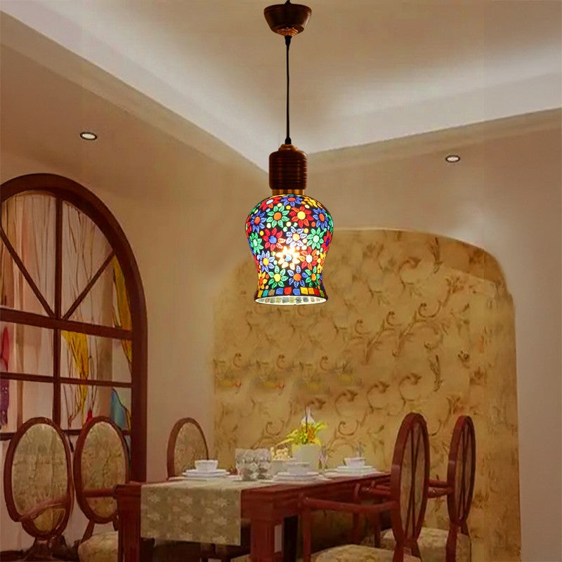 Mosaic Glass Pendant Wooden Ceiling Lamp