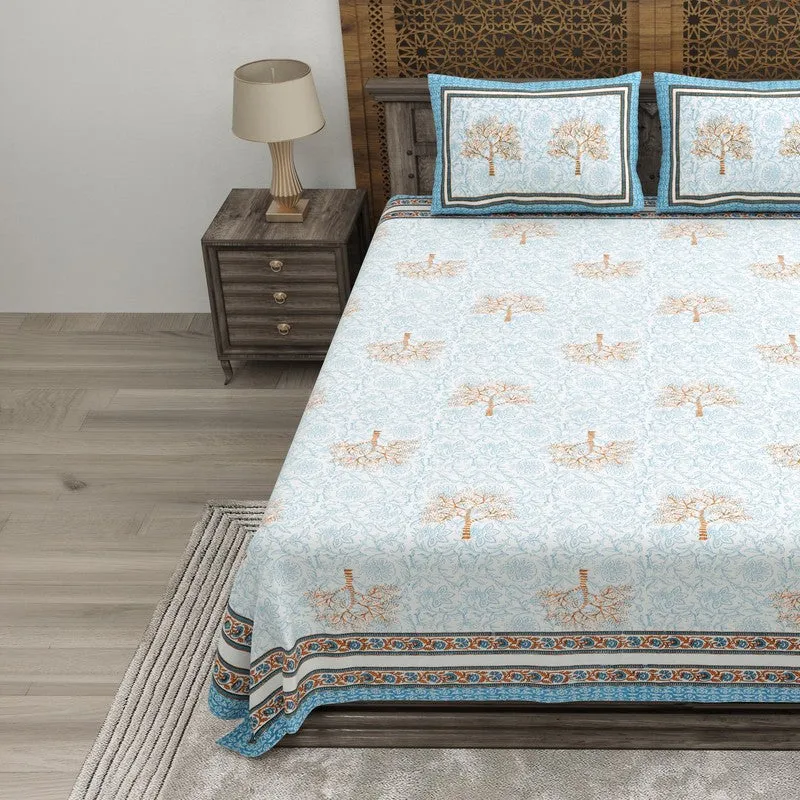 Gridor Cotton Bedsheet (Blue,Beige) - 240 TC media 3