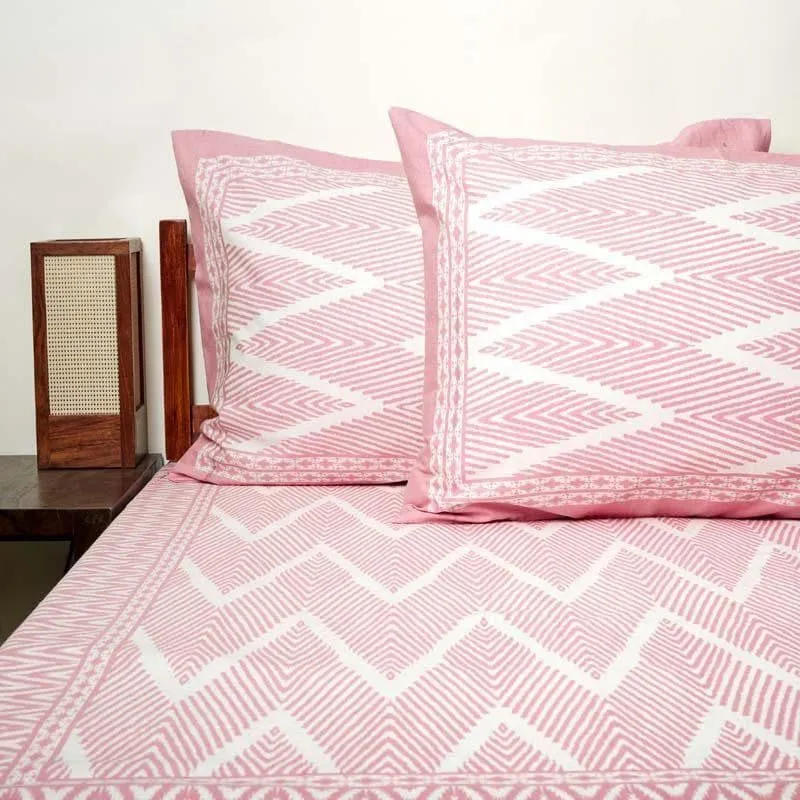 Jorie Geometric Printed Cotton Bedsheet (Pink) - 120 TC media 4