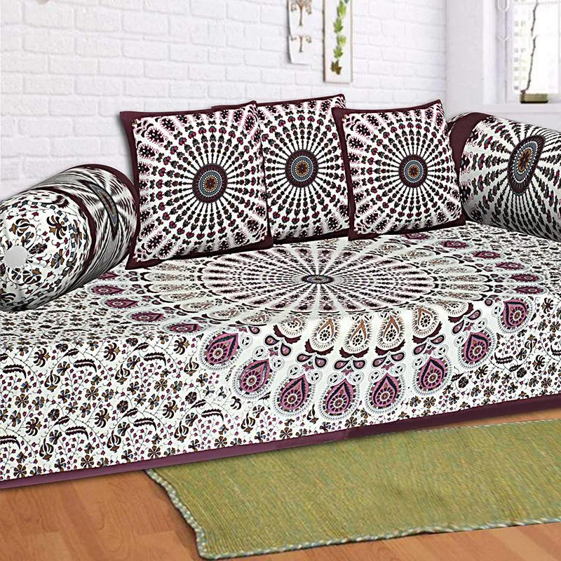 Snigdha Printed Diwan Set (Maroon) - Six Piece Set media 1